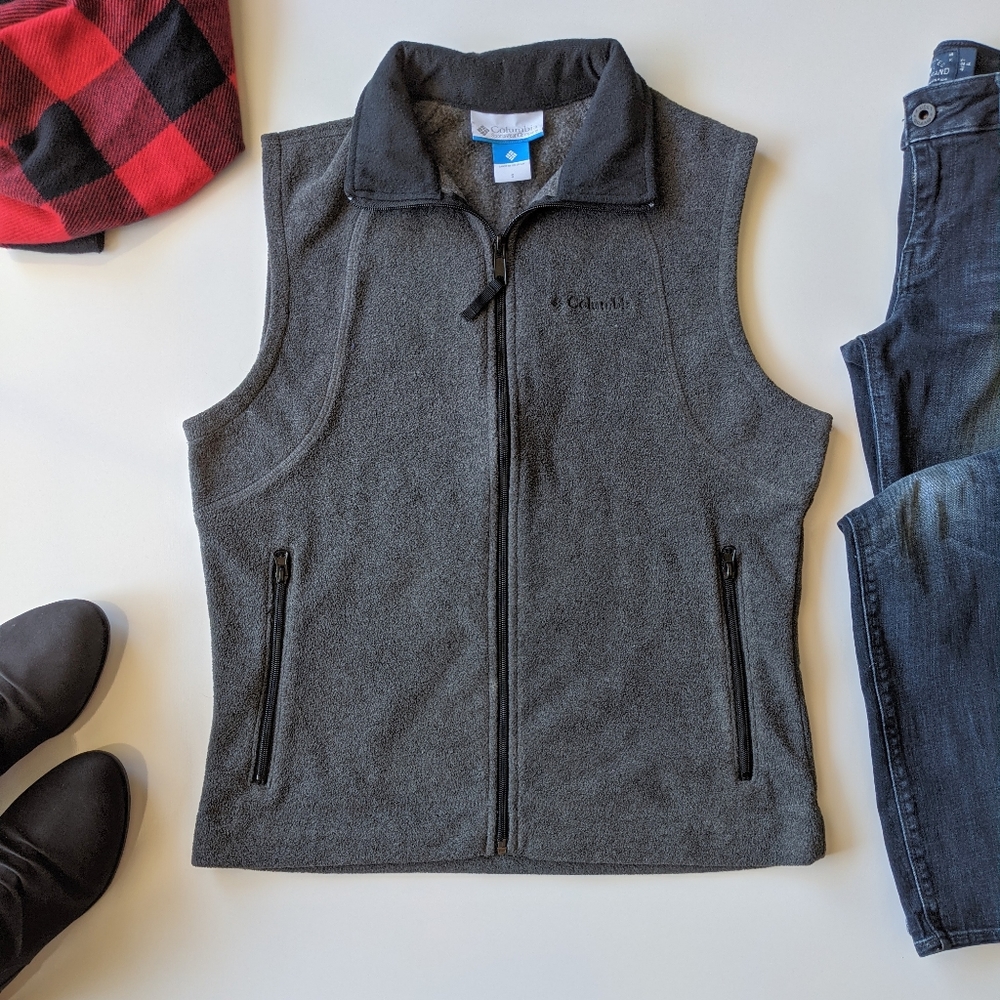 COLUMBIA Zip Up Charcoal Gray Fleece Vest
